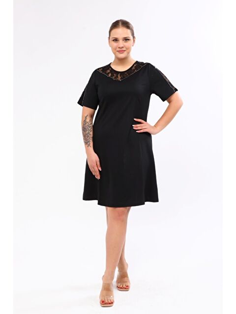 Mylinemoda Omuzları Dantel Ve Şerit Detaylı Elbise - S000239270-19351