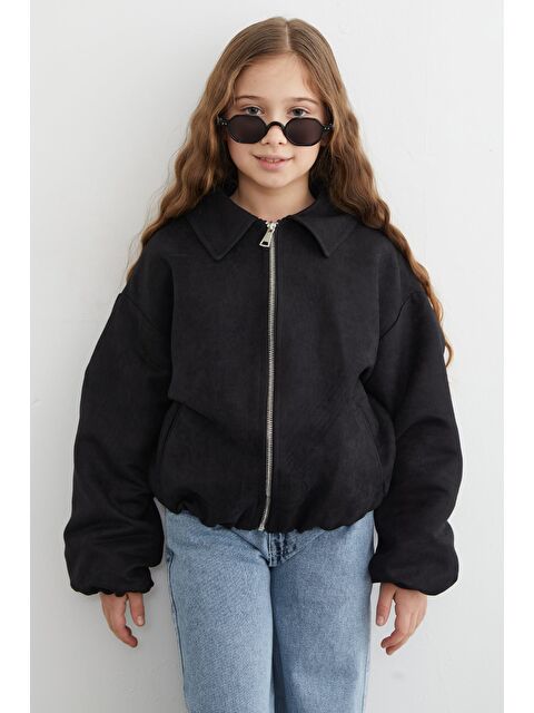 Fullamoda Fermuarlı Süet Kız Çocuk Bomber Ceket - S000515132-19351