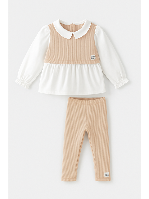 Magu Kız Çocuk Pamuklu  Ribana Taytlı Gömlek Yaka İki Parça Takım – Uzun Kollu - S000422438-23173