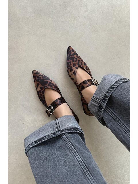 Straswans Bruno Kadın Kemer Detay Saten Babet Leopar - S000518223-19413