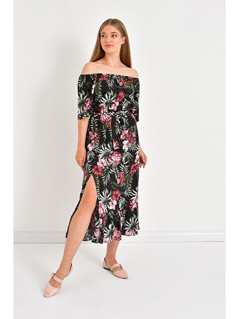 Mylinemoda Düşük Omuzlu Yırtmaçlı Elbise - S000239260-37444