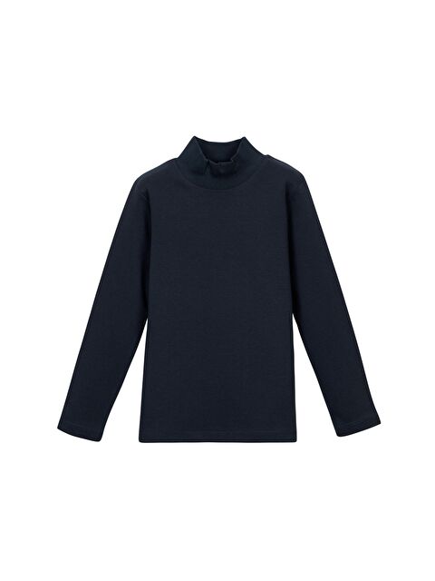 Lovetti Koyu Lacivert Kız Çocuk Yarım Balıkçı Uzun Kol Tişört - S000053858-29672