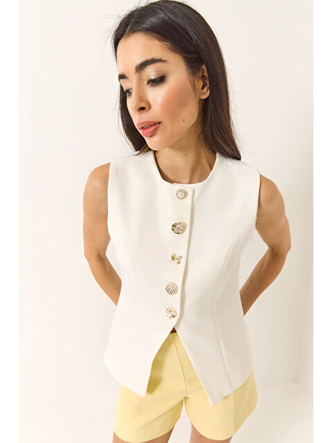 SHADE Kadın Regular Bisilet Yaka Gold Düğme Detaylı Astarlı Dokuma Yelek - S000377268-20063