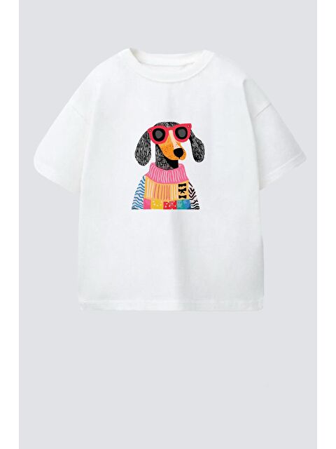 Monila Kız Çocuk Köpek Baskılı Pamuklu Bisiklet Yaka T-Shirt - S000514665-19965