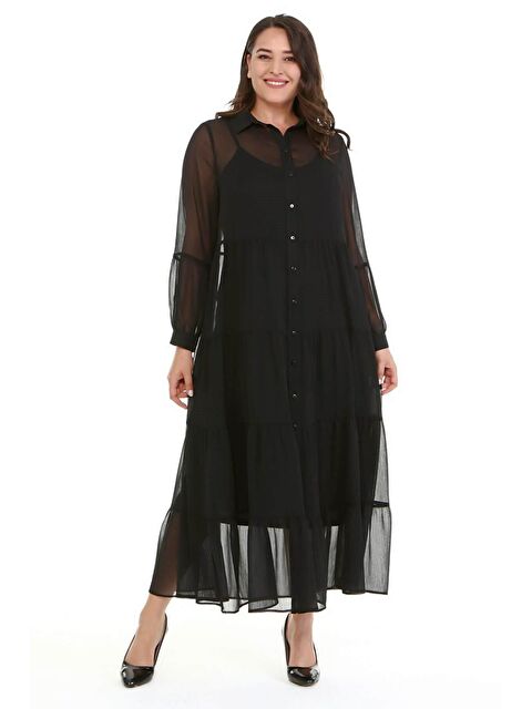 Mylinemoda Astarlı Şifon Katlı Uzun Elbise - S000239262-19351