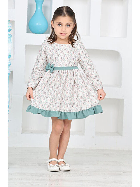 Eftelya Kız Çocuk Fırfırlı Ve Fiyonklu Elbise 12173 - S000360918-17259