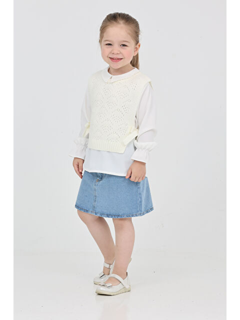 Eftelya Kız Çocuk 3'lü Jean Takım (Jean Etek+Gömlek+Triko Yelek) 12170 - S000360919-20063