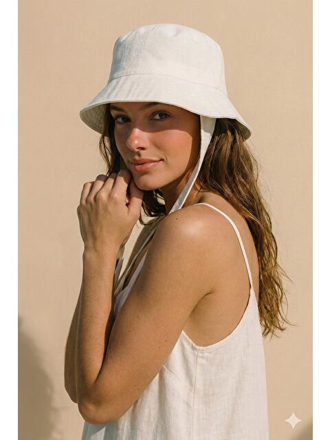 Luminos Butik Beyaz Bağlama Detaylı Bucket Şapka Spk09-1 - S000368692-20063
