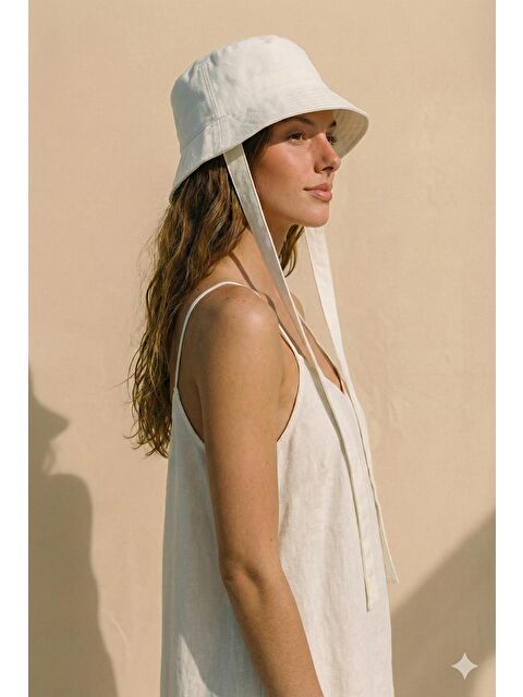 Luminos Butik Beyaz Bağlama Detaylı Bucket Şapka Spk09-1