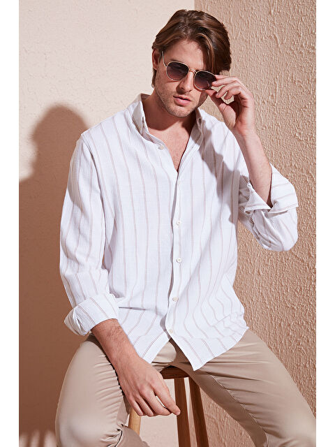 Buratti Pamuklu Çizgili Regular Fit Düğmeli Yaka Erkek Gömlek CF21S112480 - S000000738-37227