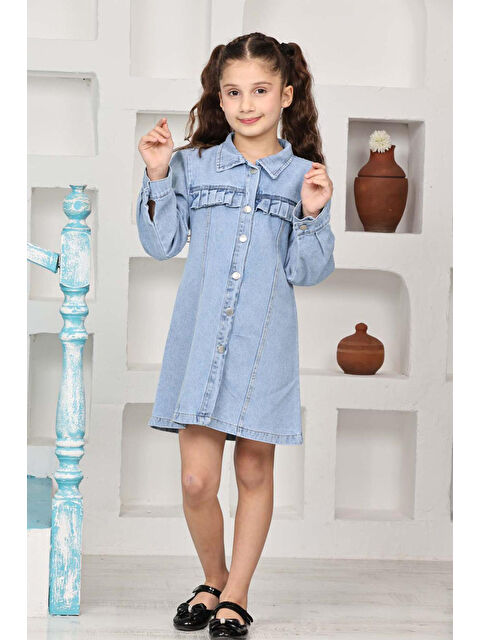 Eftelya Kız Çocuk Gömlek Yakalı Jean Elbise 12171 - S000360921-17234