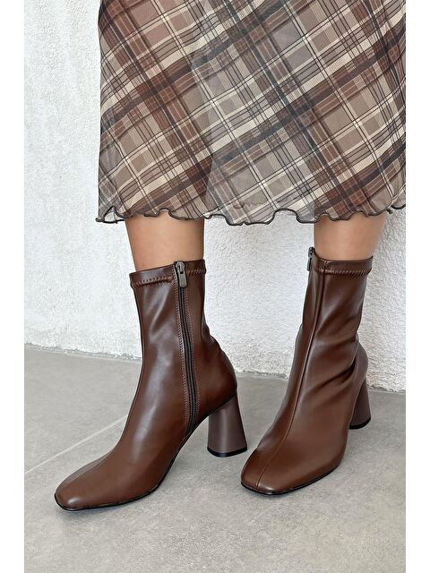 Straswans Beck Kadın Küt Kalıp Streç Deri Bot Kahve - S000512888-19413