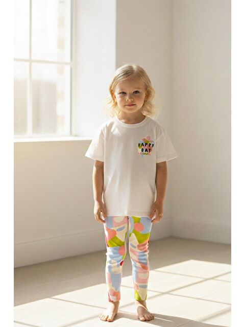 Monila Kız Çocuk Ekru Slogan Baskılı Taytlı Altüst Takım - S000515786-37662