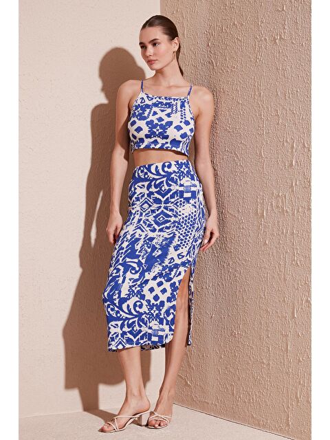 Lela Slim Fit İp Askılı Yırtmaçlı Midi Alt-Üst Takım 5865726 - S000145682-23710