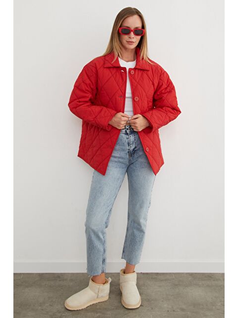 Fullamoda Baklava Desen Kapitone Oversize Düğmeli Mont - S000439972-20045