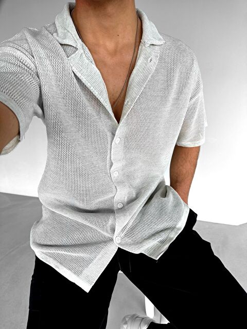 Abluka Online Oversize Esnek File Triko %100 Pamuk Gömlek Gri - S000240419-20600