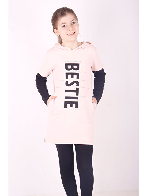 Toontoykids Kız Çocuk Bestie Baskılı Kapüşonlu Elbise