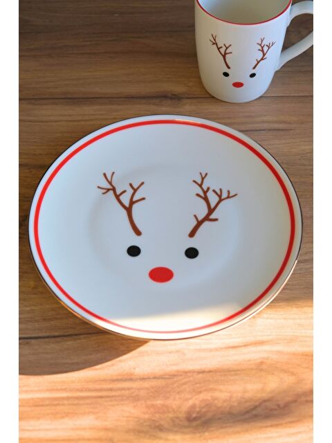 TABAK EVİ Porselen Ren Geyiği Pasta Tabağı Altın Yaldızlı 20,50cm - S000494926-23173