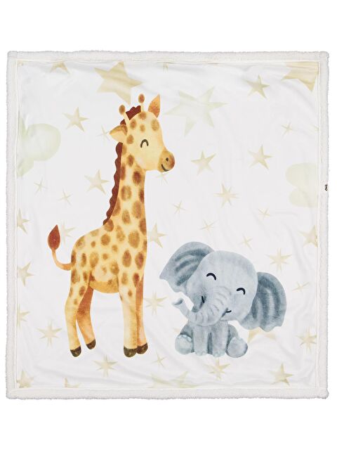 Civil Baby Fil Zürafa Baskılı Battaniye ve Kundak - Ekru Standart - S000494942-19965