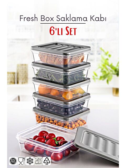 Nandy Home 6 Lı Set Freshbox Mikrodalga Ve Difrize Uygun Saklama Kabı Set 3 - X6 0,6 Lt Gri - S000159999-20600