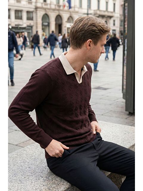 Mishar İtalia Kendinden Desenli Polo Yaka Erkek Triko Kazak - S000491499-20036