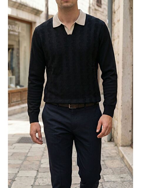 Mishar İtalia Kendinden Desenli Polo Yaka Erkek Triko Kazak - S000491499-19351