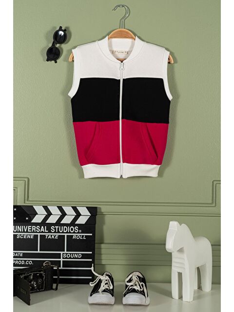 For You Kids Fermuarlı Garnili Kanguru Cep Fuşya Kız Çocuk Yelek - S000197624-92