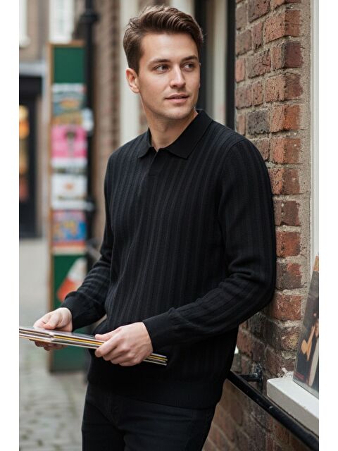 Mishar İtalia Polo Yaka Desenli Erkek Triko Kazak - S000491500-19351