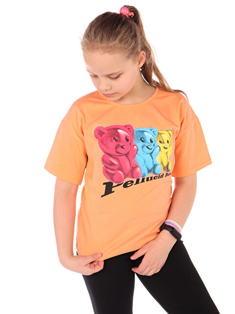 Toontoykids Kız Çocuk Baskılı Bisiklet Yaka Kısa Kollu Tişört 22235