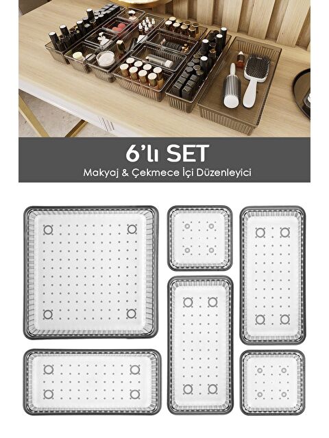 Meleni Home 6'lı Çekmece İçi Organizer Kozmetik Takı Makyaj Organizeri Dolap İçi Düzenleyici Antrasit - S000385488-29666
