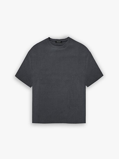 Abluka Online Erkek Oversize Çizgi Desenli Esnek ve Hafif Rahat Yazlık Tişört Füme - S000178829-33408