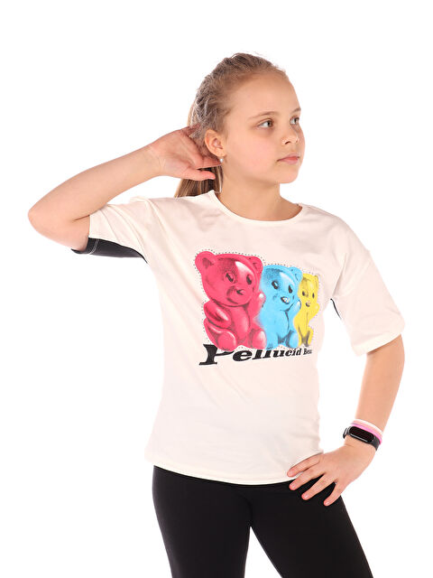 Toontoykids Kız Çocuk Baskılı Bisiklet Yaka Kısa Kollu Tişört 22235