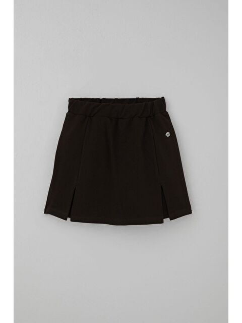 Breeze Kız Çocuk Şort Etek Arma Aksesuarlı Yırtmaçlı Koyu Kahve (9-14 Yaş)