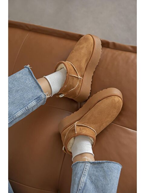 Straswans Novi Kadın İçi Tüylü Kalın Taban Süet Yarım Bot Taba - S000512929-14955