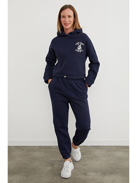 Fullamoda 3 İplik Ayıcık Nakışlı Kapüşonlu Jogger Eşofman Takımı - S000435586-21164