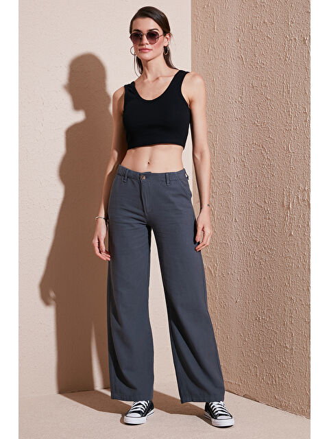 Lela Pamuklu Standart Fit Yüksek Bel Geniş Paça Pantolon 668Yp5193 - S000346526-29666