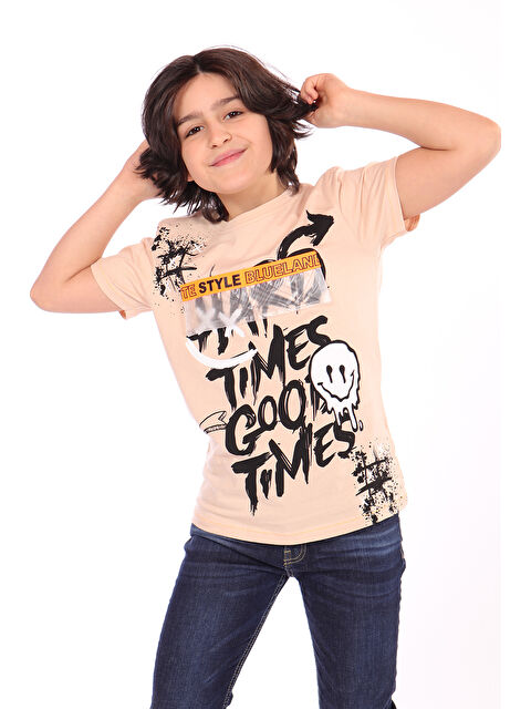 Toontoykids Erkek Çocuk Önü Süs Cepli Yazı Baskılı Tişört - S000378392-19928