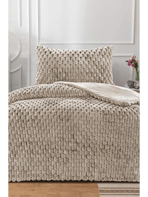 Çeyiz Diyarı Winter Tale Tavşan Tüyü Tek Kişilik Yorgan Seti 180x230 Cm Bej - S000496520-19928