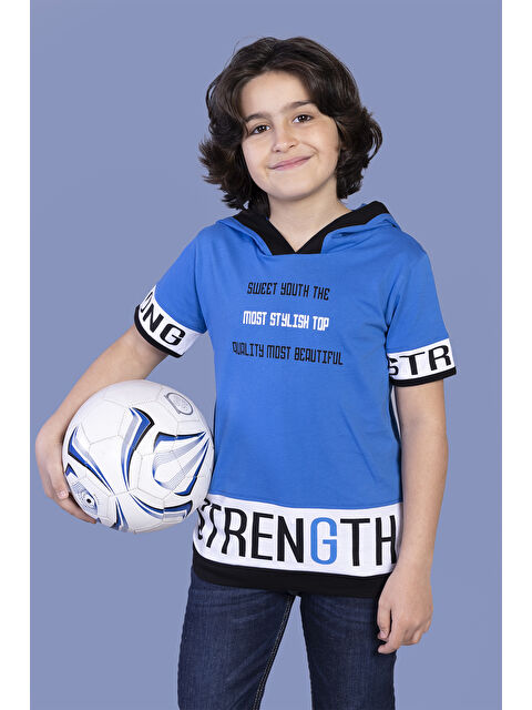 Toontoykids Erkek Çocuk Kapüşonlu Garni Detaylı Baskılı Tişört - S000378414-23710