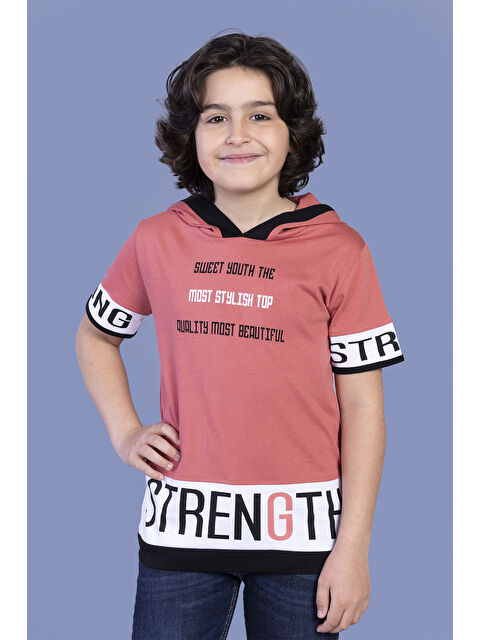 Toontoykids Erkek Çocuk Kapüşonlu Garni Detaylı Baskılı Tişört - S000378414-20048