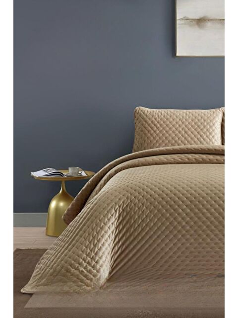 Çeyiz Diyarı Bianca Tek Kişilik Lüks Kadife Yatak Örtüsü Bej - S000496526-19928