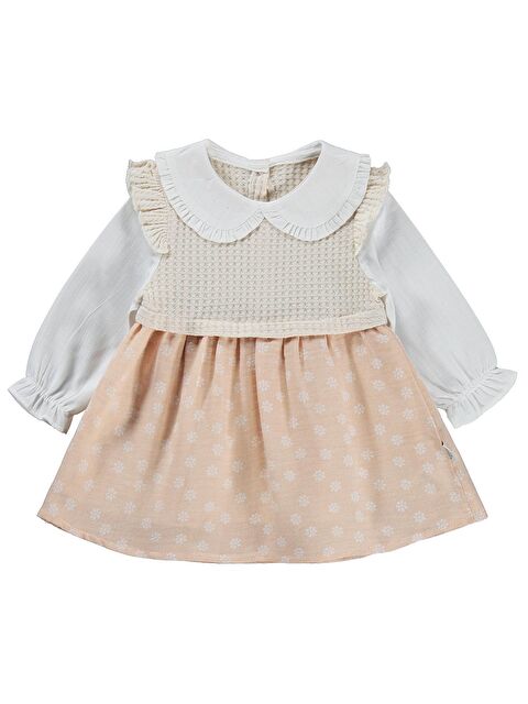 Kumru Yakalı Omuz Fırfırlı 6-18 Ay Elbise - Pudra 12-18 Ay - S000526789-24085