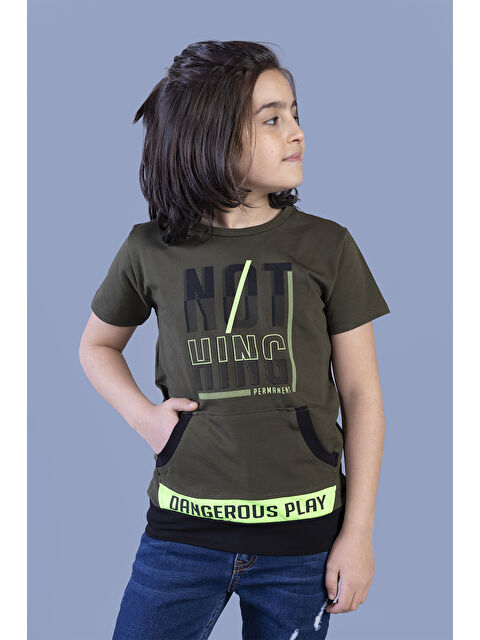 Toontoykids Erkek Çocuk Kanguru Cepli Neon Baskılı Tişört - S000378415-18547