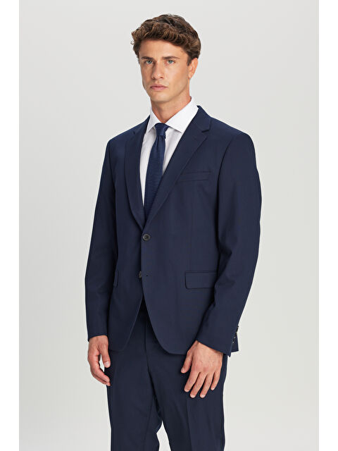 Altınyıldız Classics Erkek Lacivert Regular Fit Normal Kesim Mono Yaka Kapak Cepli Esnek Takım Elbise
