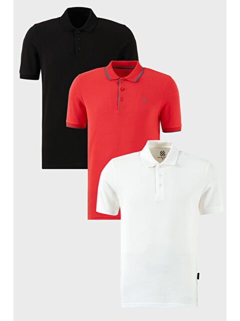 Buratti Pamuklu Regular Fit Düğmeli Polo Yaka 3'lü Paket %100 Pamuk Tişört 590211827S3 - S000387128-3457