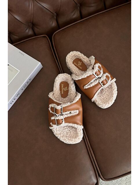 Straswans Jada  Kadın  Tüylü Düz Taban Terlik Taba - S000518235-14955