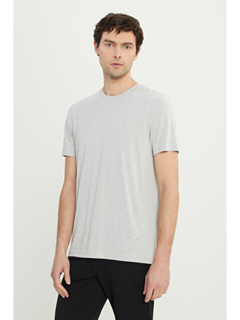 Altınyıldız Classics Erkek Açık Gri Yumuşak Dokulu Slim Fit Dar Kesim Bisiklet Yaka Tişört