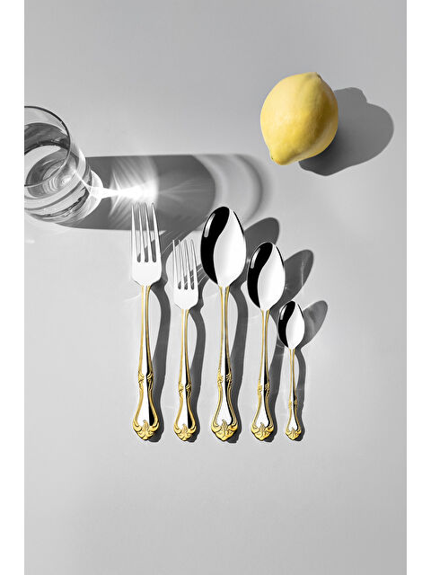 Nehir Lalezar Altın Sade 6 Kişilik 30 Parça Kutulu Çatal Kaşık Takımı - S000496530-20076