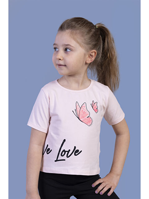 Toontoykids Kız Çocuk Kelebek Baskılı Taş İşlemeli Tişört