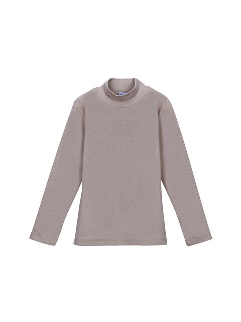 Lovetti Koyu Bej Melanj Kız Çocuk Yarım Balıkçı Uzun Kol Tişört - S000053858-19933